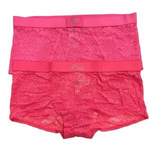 Victoria Secret PINK Boyshort Panties Lace Womens Medium Wink VS Panty LOT OF 2